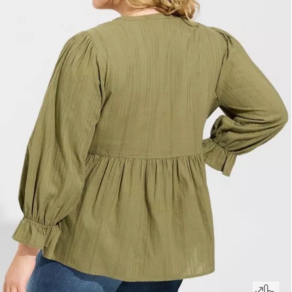 Cotton Button Up Blouson Long Sleeve Top - Picture 2 of 4